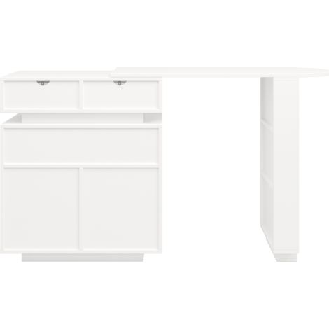 Îlot de cuisine et bar extensible avec éclairage LED, plateau pivotant 360°, rangement intégré, MDF blanc, 115-183 × 40 × 99,5 cm (1/5)