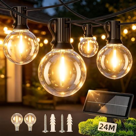 Guirlande Lumineuse Exterieure Solaire 24M, 40+2 Ampoules LED Incassables (1/5)