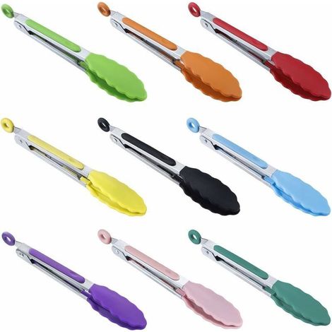 Set of mini silicone serving tongs 17.8 cm 7 inch 9 colours. (1/5)