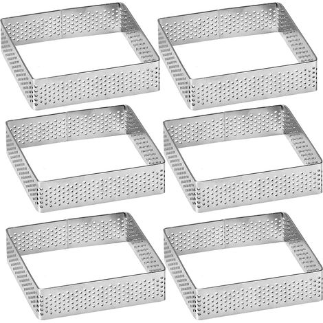 6 Anneau à tarte, Acier inoxydable, Micro perforations, Cuisson homogène, Pâtisserie carrée
