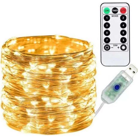 Guirlande lumineuse 20m 200LED USB-8 Modes-Télécommande-Blanc Chaud-Mariage, Fête, Maison, Décoration de Noël (1/4)