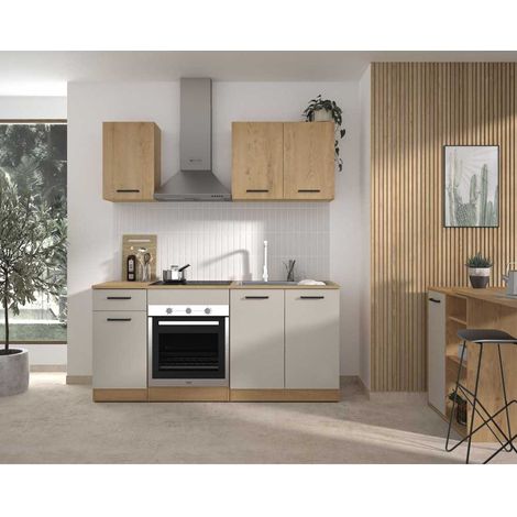 ALPAGA - Cuisine complete - Chene silva / Grege - 180 x 60/31 x 211 cm - Avec meuble four et plan de travail - GAMI (1/3)