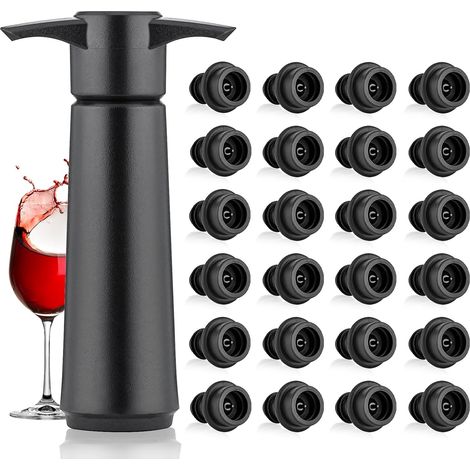 1 Pompe à Vide, 24 Bouchons, Plastique, Liège Silicone, Conservation Vin, Bar, Restaurant (1/5)