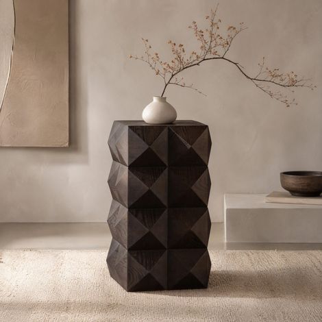 Tavolino retrò 60 cm con rilievo 3D, legno e MDF, marrone, senza montaggio (1/5)