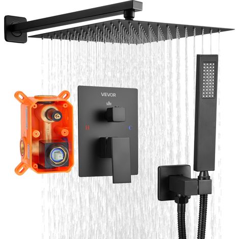 Ensemble de Robinetterie de Douche Encastrable, Système de Douche de Pluie avec Pommeau de Tête Carré de 30,5 cm, Douchette à Main et Kit de Garniture, Fixation Murale, Salle de Bain, Noir Mat (1/5)