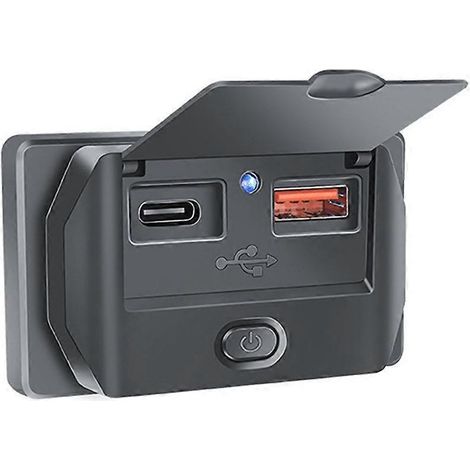 Autoladegerät mit Zigarettenanzünderstecker, USB Typ-C- und USB-Anschluss, USB-Netzteil und Schalter für Motorräder und Boote. (1/5)