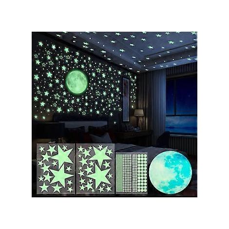 Leuchtende Aufkleber, 4-teiliges Set mit Mond, leuchtenden Sternen, Wandaufklebern, fluoreszierenden Deckenaufklebern für Kinderzimmer (435 Stück)