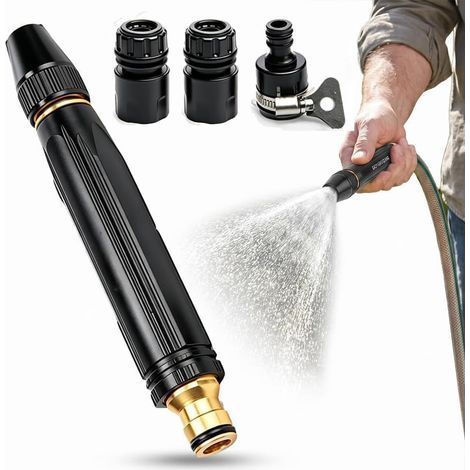 Lance Haute Pression pour Tuyau d'Arrosage, Buse Haute Pression Jet Puissant, Pistolet Arrosage Haute Pression avec Adaptateurs Universels pour Jardin Nettoyage (1/5)