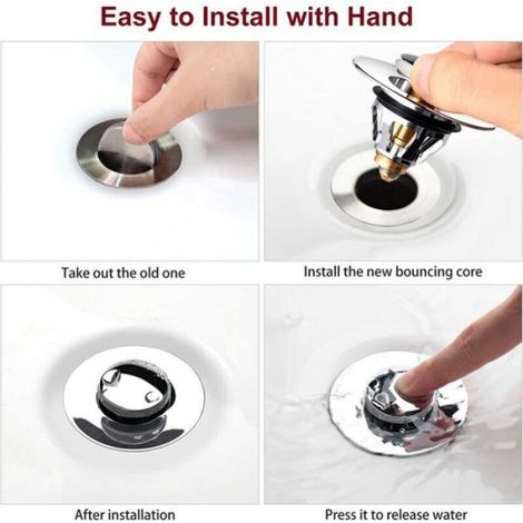 Bonde Pop-Up - Lavabo Baignoire Bidet - Acier Inoxydable Cuivre Pur - Diamètre 34 à 38 mm - Filtre Anti-Cheveux - 2 Pièces (1/4)