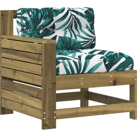Canapé de jardin Divan de jardin accoudoir avec coussin bois de pin imprégné (1/5)