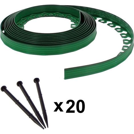 Bordure de jardin flexible verte - 3,8 cm x 10 mètres avec 30 piquets d'ancrage