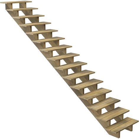 Escalier Bois Exterieur - 15 Marches - Largeur = 80cm - Marches découpables - Sans Contremarches - Pin du Nord - Traité Autoclave