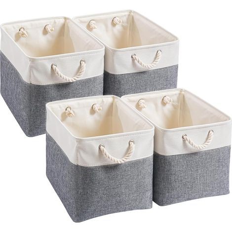 4 Cubes de Rangement Tissu 30x30x30cm Poignées Cordons Étagère Armoire Bureau (1/5)