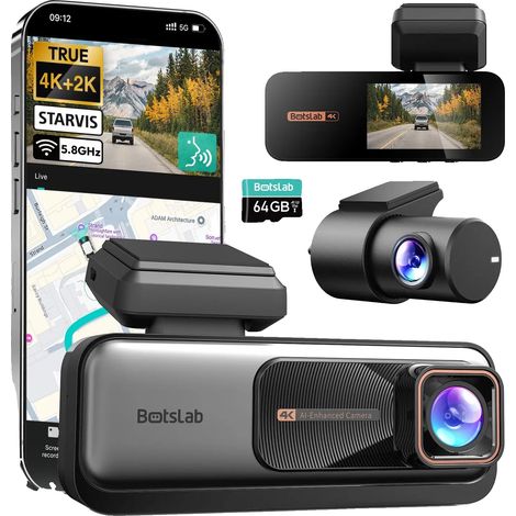 Dashcam, anteriore 4K e posteriore 2K, avvisi di sicurezza ADAS, pacchetto standard, 64 GB (1/2)