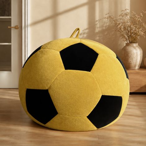 Poltrona pouf pallone da calcio 130x90 cm in flanella gialla e nera – MEUBLIV (1/5)