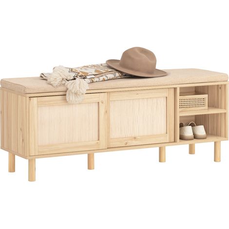 Banco Zapatero Banco de Almacenamiento con 2 Puertas y 2 estantes 121 x 35 x 49 cm Natural FSR163-N SoBuy ES (1/5)