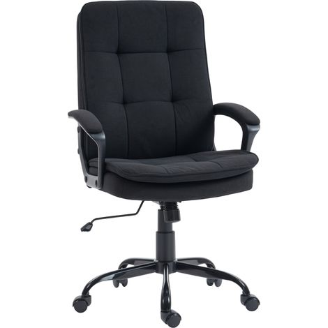 HOMCOM Sedia Ufficio Ergonomica in Tessuto Effetto Lino, Funzione Dondolo, Nero (1/3)