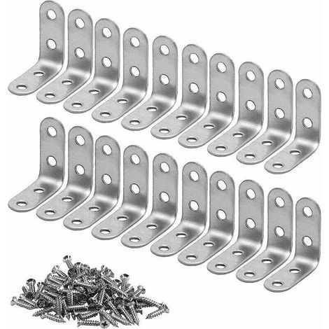 Équerre en acier inoxydable, lot de 20, équerre métallique avec vis, fixation d'angle pour étagère, armoire, chaise, table, porte en bois, 40 x 40 mm (1/4)
