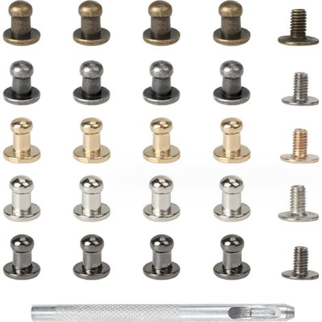 100 Pcs Rivets pour Cuir en Métal, Rivet à Visser,Bouton de Col à Vis,Avec Pince Perforatrice,Outils de Fixation et Réparation du Cuir,des Vêtements et de Sac à Main (5MM,5 Couleurs) (1/5)