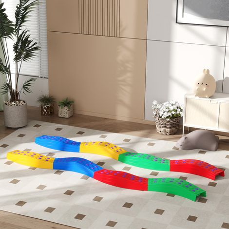 Poutre d'équilibre pour enfants avec 8 dalles ondulées, surface antidérapante et tapis de base. (1/5)