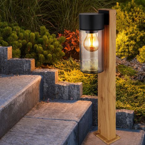 Etc-Shop – Lampe d'extérieur borne moderne – Verre fumé et acier inoxydable – IP44 – E27 jusqu'à 40W – Dimensions 14,5x9x50 cm (1/5)