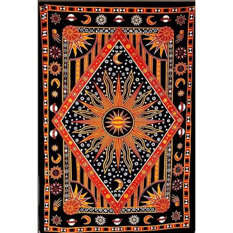 Tapestry Coton - Motif Soleil Lune Étoiles Planètes - Décoration Murale Bohème pour Chambre Salon ou Plage - 150 x 200 cm - 1 pièce (1/5)