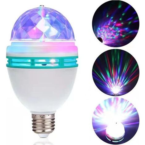 Lampe de fête LED,Automatic Rotating 3W Multi-Colour LED Light Bulb, Disco Light Effect, Suitable for All Lamps with E27 Socket Lampe de chevet