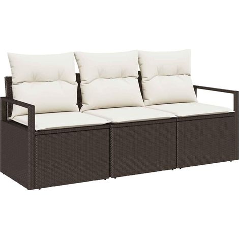 Sofa Set 3 pcs Brown Poly Rattan vidaXL