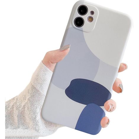 Una custodia bicolore per iPhone 11 da 6,1 pollici con un design geometrico astratto e compatibile con la ricarica wireless.