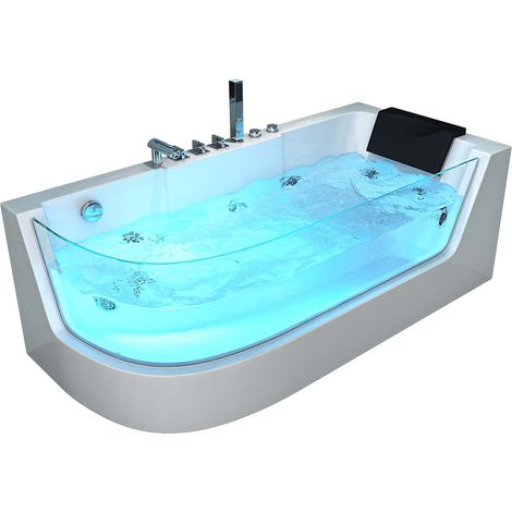 Home Deluxe – Baignoire balnéo CARICA gauche blanche avec chauffage et massage – Dimensions 170 x 80 x 59 cm – 4 jets réglables – Chromothérapie incluse