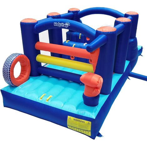 Inflatable Castle Obstacle Race with Slide for Children 2 Climbing Wall, Trampoline, Simple Indoor/Outdoor Boxing Theme with Blower (5.5 x 2.3 x 2 m) (1/5)