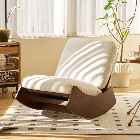 Gleiter-Schaukelstuhl aus Massivholz und Cordstoff in Weiß, Relaxsessel für Kinderzimmer und Wohnzimmer,90 x 61,5 x 71,9 cm (1/5)