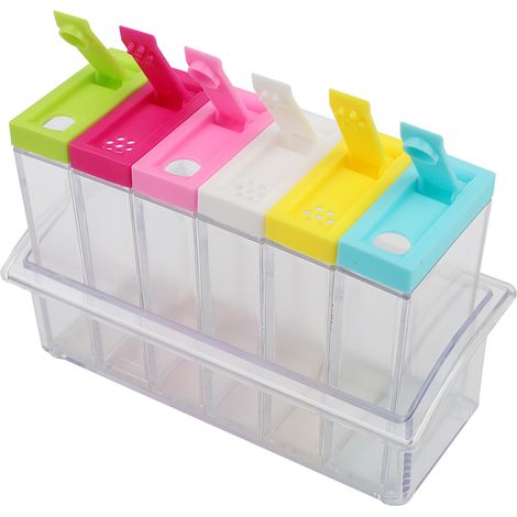Ensemble de 6 boîtes de flacons et bocaux à épices en plastique transparent - Accessoires de cuisine (1/5)
