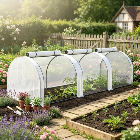 Serre de jardin à tomates 295 x 100 x 80 cm en PE haute densité avec protection UV, structure en acier thermolaqué, 3 portes zippées, pour légumes et fleurs - CHICFURN (1/5)