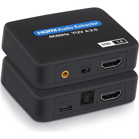 Extracteur audio HDMI 2K/4K - Prise en charge Toslink (SPDIF) Sortie audio optique + Audio 3,5 mm - Câble USB inclus - Noir