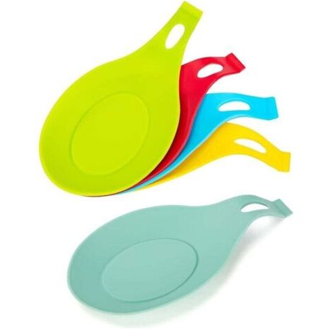 Repose-cuillère en Silicone Porte Cuillère de Cuisine Résistante à la Chaleur Flexible en Forme D'amande Porte Cuillère Cuisinière pour Cuillères, Ustensiles Cuisine 5 Pièces (5 Couleurs)