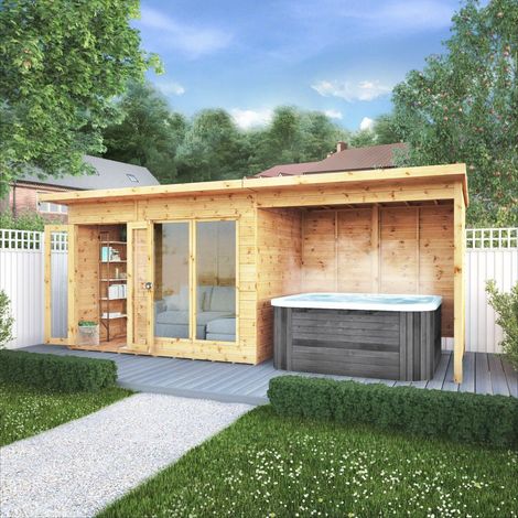 Waltons Shiplap Pent Wooden Garden Room Summerhouse - 18 x 6 Summerhouse with Patio Area (1/5)