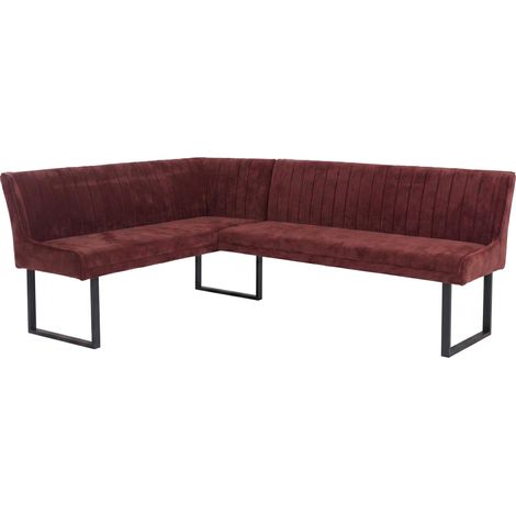 [NON UTILIZZATO] Panca angolare HHG-542, sala da pranzo, stoffa ciniglia/tessuto ecologico (310 g/m²) metallo 159x210 cm, rosso (1/5)