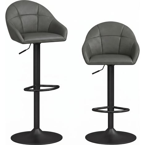 HOMCOM Bar Stools Adjustable Height Backrest Set of 2, Grey (1/5)