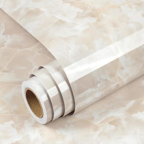 CCYKXAPapier Adhesif Marbre Lisse Crème 40x300cm Rouleau Papier Peint Autocollant Vinyle Adhesif Marbre Beige pour Salle de Bain Armoire Placards Revêtement (1/5)