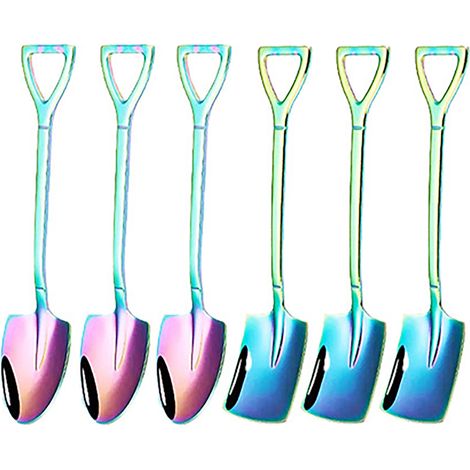Ensemble de 6 pelles et cuillères carrées en acier inoxydable de 15 cm, comprenant une pelle et une cuillère pointue, pour la maison, l'extérieur et le bureau (couleurs variées). (1/5)