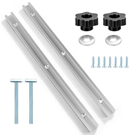 Table Saw Guide Rail, 300mm T Track Aluminum T Rail with Screws Guide Rail Aluminum C-Profile Rail for Woodworking, 2 Pieces, Silver (1/5)