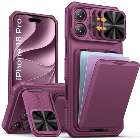 Coque pour iPhone 18 Pro avec Béquille & Porte Carte, Bordeaux (1/5)