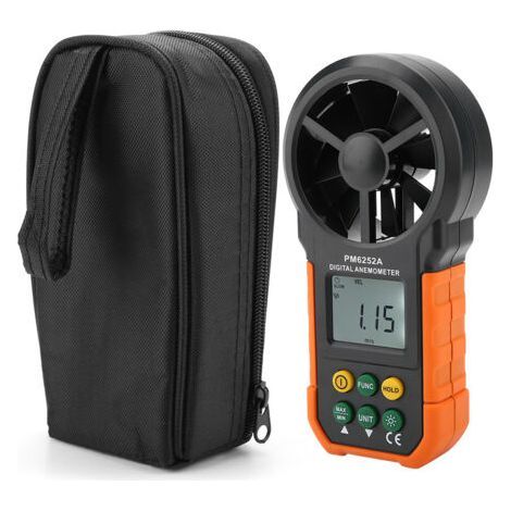 Portable digital anemometer PM6252A – Measures air flow and wind speed – Backlit LCD screen – 9V power supply