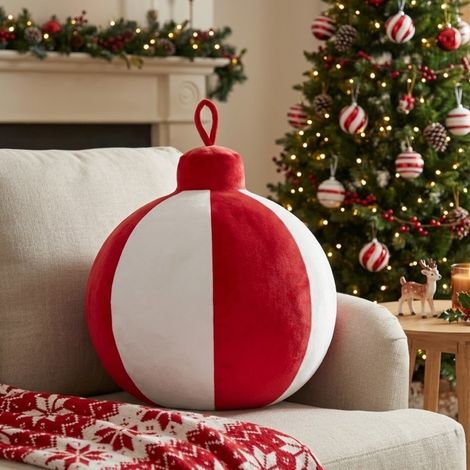 XL Velvet Striped Christmas Bauble Cushion (1/2)
