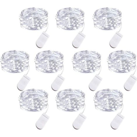 Lot de 10 Guirlandes Lumineuses LED à Piles, 1m Fil de Cuivre 10 Ampoules LED pour Chambre Maison Fête Mariage Festival Concert Décoration (1/4)