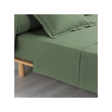 Drap plat 1 personne 180 x 290 cm percale uni 78 fils percaline +p. bourdon Kaki (1/3)