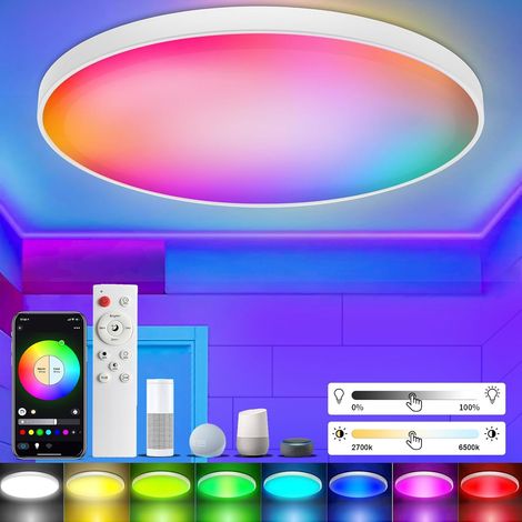 LED ceiling light with remote control, 30W RGB Flush LED color-changing ceiling light compatible with Alexa and Google Home, smart round ceiling light (2700-6500K) (1/5)
