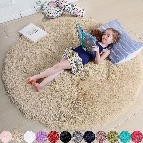 Tapis rond rose poudré, idéal pour la chambre à coucher, tapis rond moelleux 120 x 120 cm, idéal pour les enfants - 140 x 140 cm - Beige (1/5)