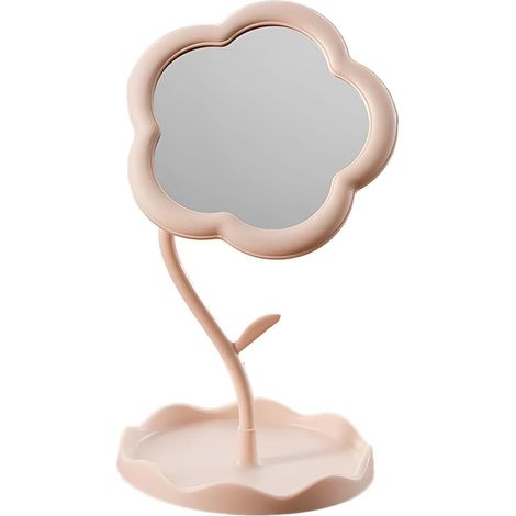KOWOLL Miroir de maquillage personnel, joli miroir de coiffeuse en forme de fleur avec plateau, décoration de salle de bain et d'intérieur (1/4)